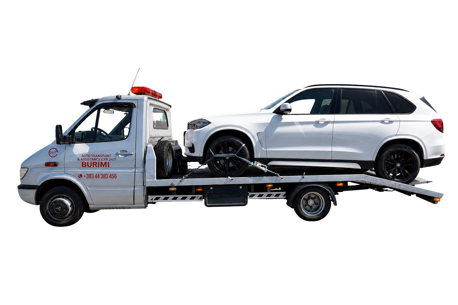 Auto Bartje Burimi duke transportuar një automjet